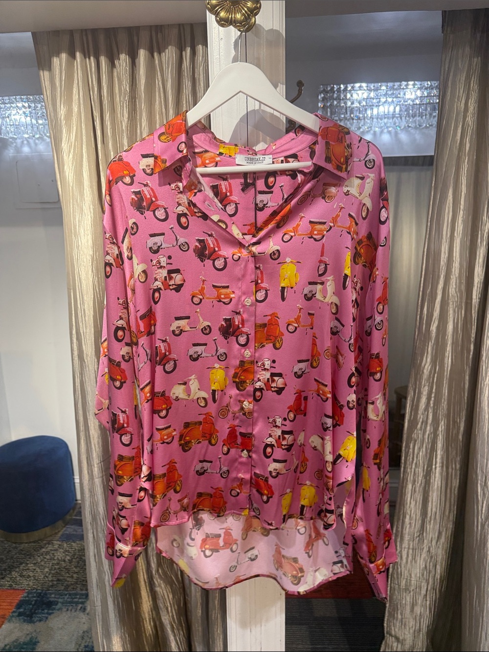 UNBREAK.IT Pink Scooter Print Button-Up Blouse